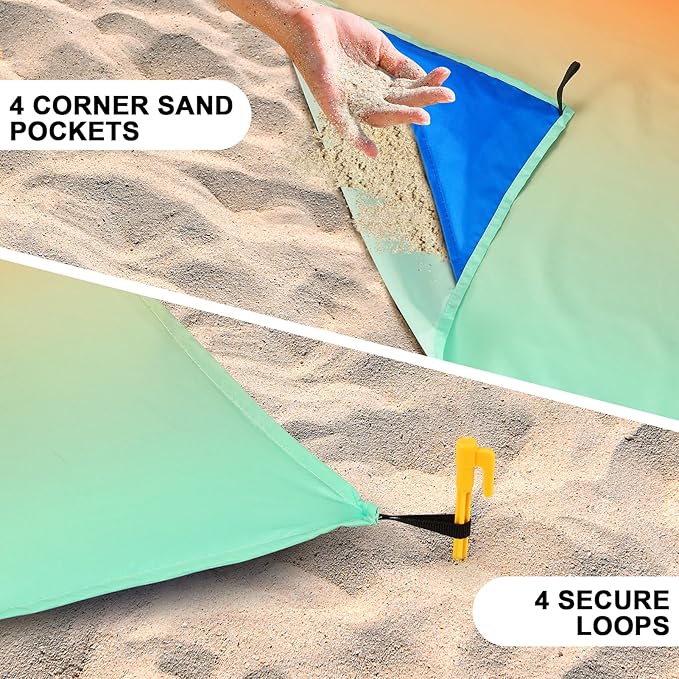 AISPARKY Beach Blanket Waterproof Sandproof Extra Large Beach Mat 79" X 83"/120"x108" for 2-8 Adults Quick Drying Durable Outdoor Picnic Mat for Travel, Camping, Hiking
