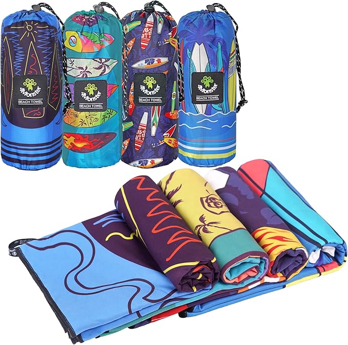 4Monster Microfiber Beach Towel Quick Dry,Super Absorbent Lightweight Travel Towel for Swimmers, Sand Free Camping Towel, Beach Towels for Pool,Swim,Water Sports,Yoga