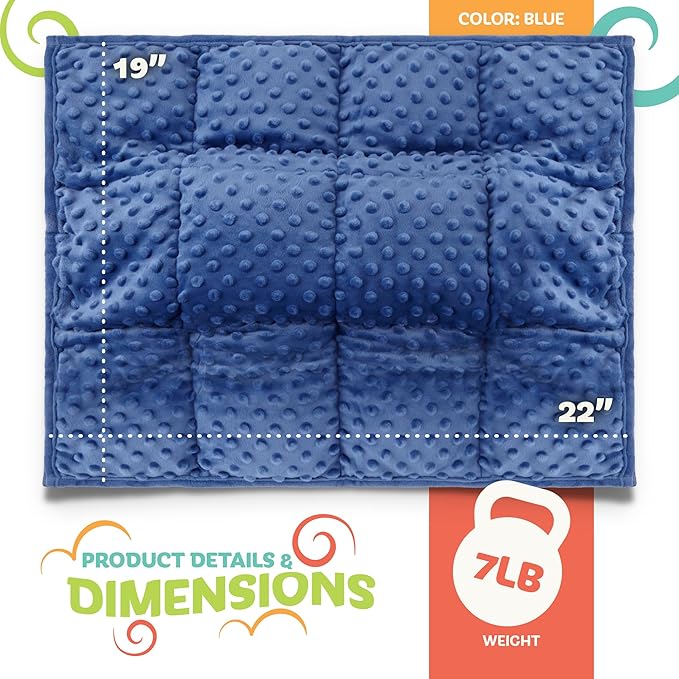 7lb Weighted Blanket for Kids (Blue), Plush Minky Weighted Lap Pad with Travel Bag for Ages 6-12