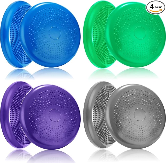 Jerify 4 Pcs Wiggle Seat Flexible Inflated Wobble Cushion Stability Balance Pad Balance Disc Sensory Seat for Men Women Fitness Physical Exercise Improving Posture Home Office