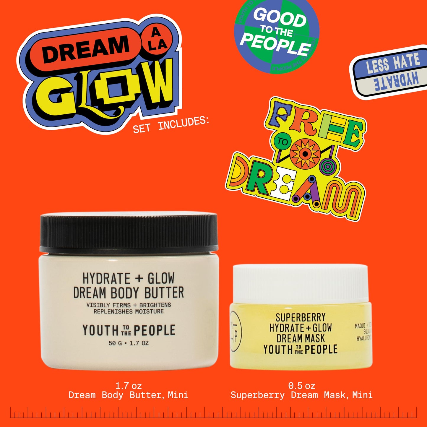 Youth To The People Dream A La Glow Set, 2-Pc Face + Body Hydration Giftset for Dry Skin ($40 Value), Mini Travel Moisturizers, with Superberry Dream Mask and Firming Body Butter