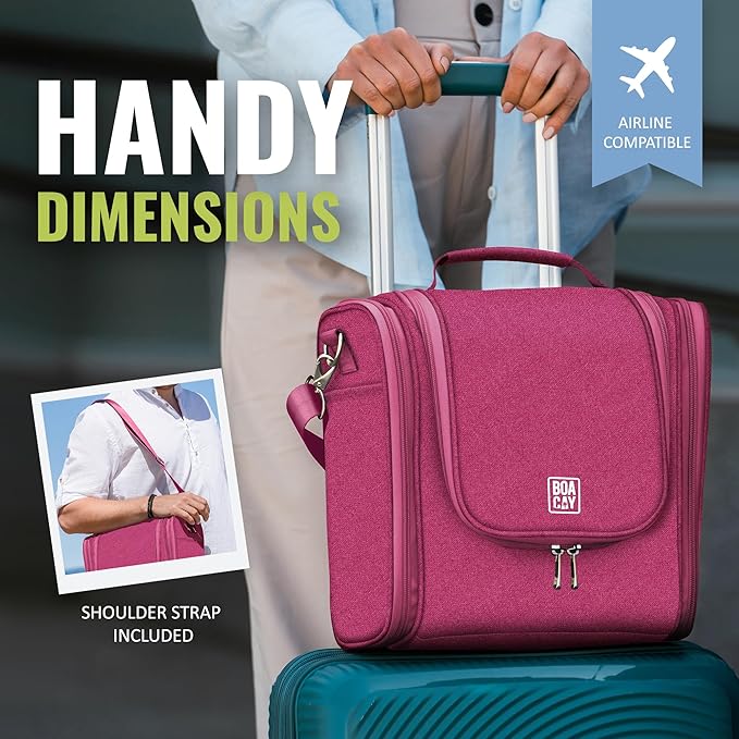 BOACAY Extra Large Hanging Travel Toiletry Bag for Women and Men, Makeup Bag, Bathroom & Shower Organizer Kit for Accessories, Cosmetics, Essentials