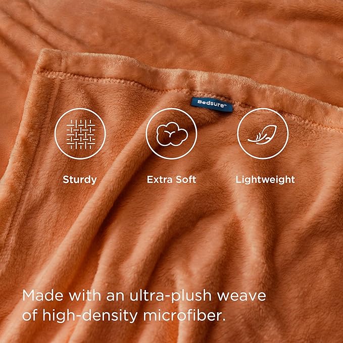 Bedsure GentleSoft Fleece Blanket Twin Size Burnt Orange - 300GSM Lightweight Plush Fuzzy Cozy Soft Warm Blanket for Bed, Sofa, Couch, Travel, Camping, 60x80 inches