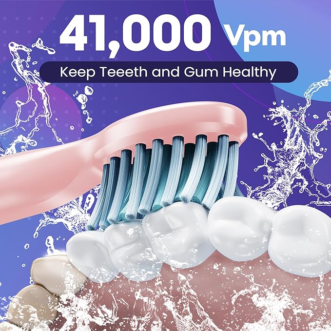 7AM2M Sonic Electric Toothbrush for Adults High Power Rechargeable Toothbrushes with 6 Brush Heads,5 Adjustable Modes, Built-in 2-Minute Smart Timer,3 Hours Fast Charge for 45Days Pink