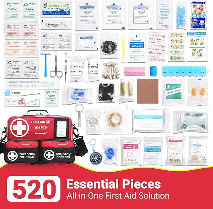 520 Piece Large First Aid Kit – Emergency Survival Kit for Car, Home, Camping, and Travel – Compact Medical Kit for Roadside Emergencies, Outdoor Adventures, and Everyday Safety