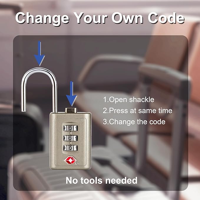 Combination Lock TSA Approved Lock 3 Digit Code Padlock Luggage Lock for Bags, Luggage, Backpacks, Toolboxes, Suitcases, Storage Cabinets