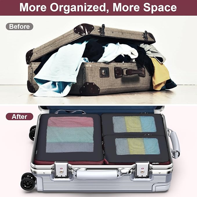 7 Set Compression Packing Cubes Packing Organizer for Travel,Travel Accessories for Carry on Luggage Suitcase Backpack Expandable Organizers