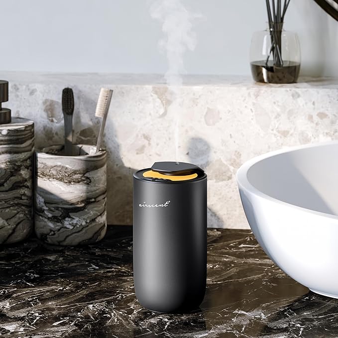 The AirScent Mini Waterless Diffuser for for Homes, Offices, Spas and Hotels - Titanium Black Finish - Fragrance Oil Aromatherapy Diffuser for Aesthetic Scenting -15 mL Capacity - Night Light Feature