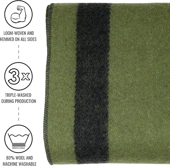 Arcturus Rainier Wool Blanket - 4.5lbs Warm, Heavy, Washable, Large | Great for Camping, Outdoors, Survival & Emergency Kits (Four Cedars)