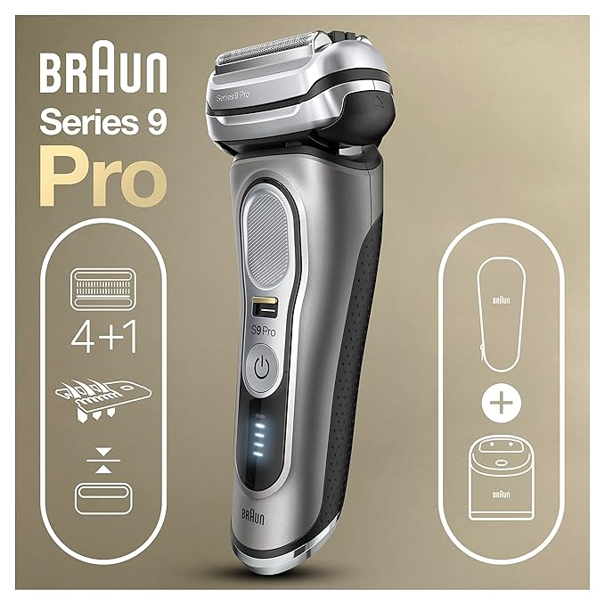 Braun Electric Razor for Men, Series 9 Pro 9465cc Wet & Dry Electric Foil Shaver with ProLift Beard Trimmer, Cleaning & Charging SmartCare Center, Head Shavers for Bald Men, Noble Metal