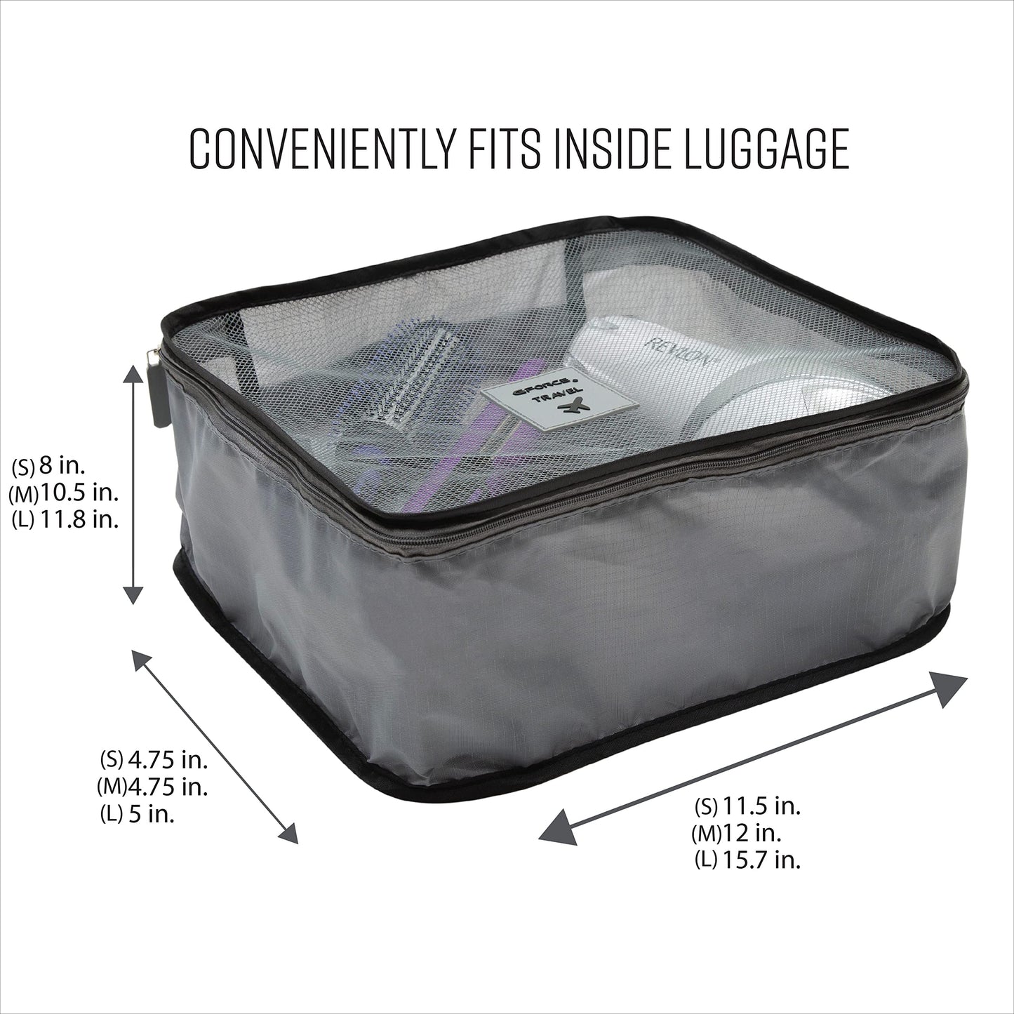 GForce 6 Piece Ultimate Traveling Set | Organizer Packing Cubes | 3 Sizes | Zippered Pouches | 3 Sizes | Suitcase Organizers | Luggage Organizers | Travel Essentials | Grey