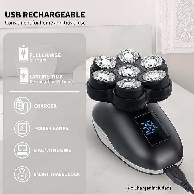 2025 New Upgrade Magnetic Head Shavers for Bald Men, Electric Razor for Men, Mens Shaving with Nose Hair Sideburns Trimmer, LED,Travle Lock