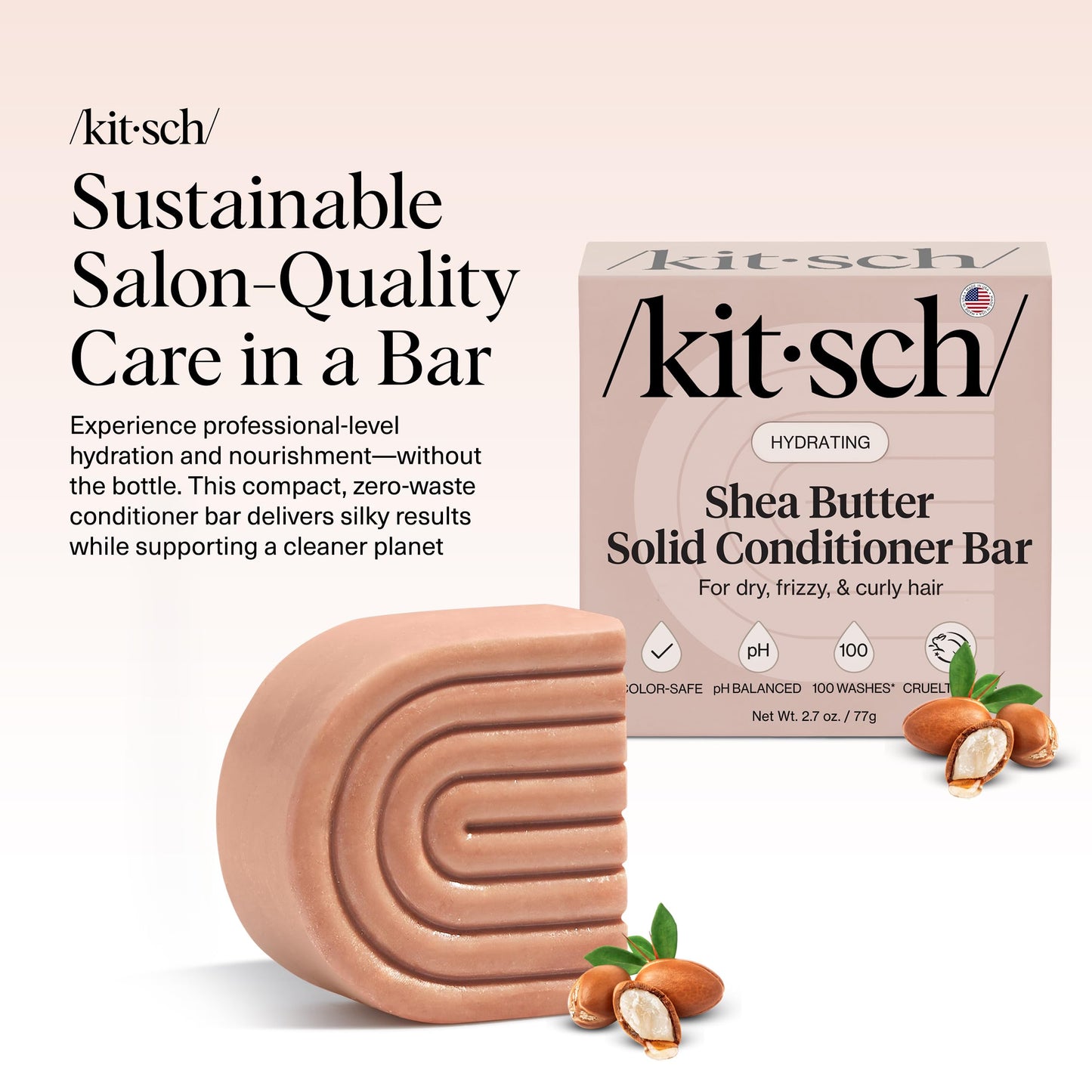 Kitsch Shea Butter Conditioner Bar – Shea Moisture Conditioner for Soft, Hydrated Hair – Solid Hair Conditioner for Hair Care – Paraben, Sulfate & Silicone-Free, Vegan, Made in USA - 2.7 oz