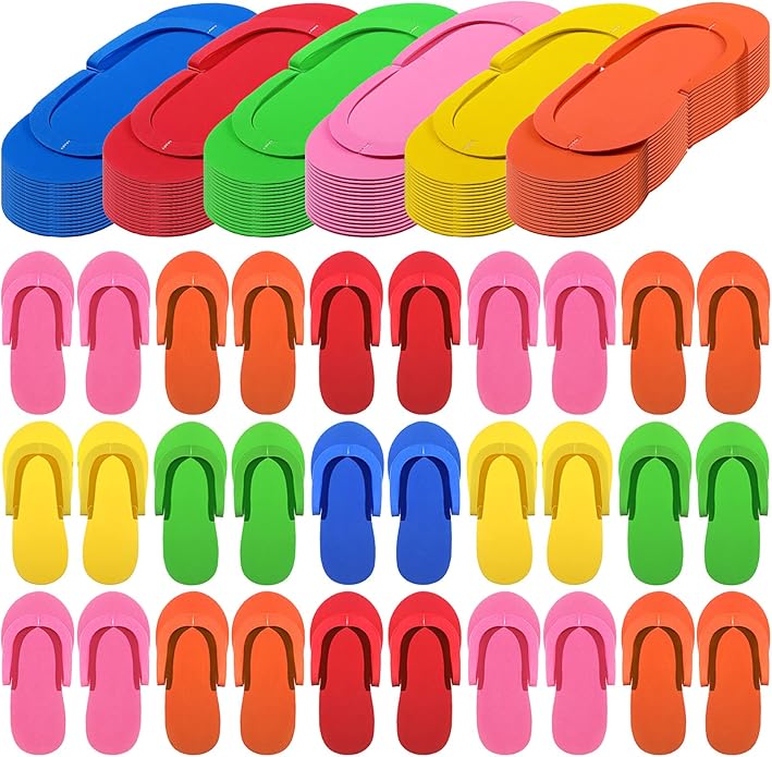 Janmercy 90 Pairs Pedicure Slippers for Guests Foam Disposable Flip Flops Pedicure Shoes Sandals Bulk for Women Spa Party Supplies, 6 Colors, 4. 53 x 10. 43 Inches