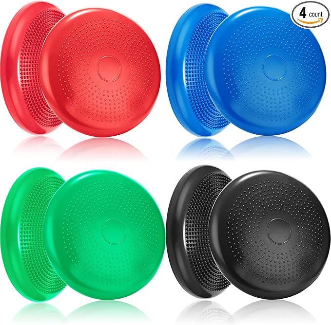 Jerify 4 Pcs Wiggle Seat Flexible Inflated Wobble Cushion Stability Balance Pad Balance Disc Sensory Seat for Men Women Fitness Physical Exercise Improving Posture Home Office