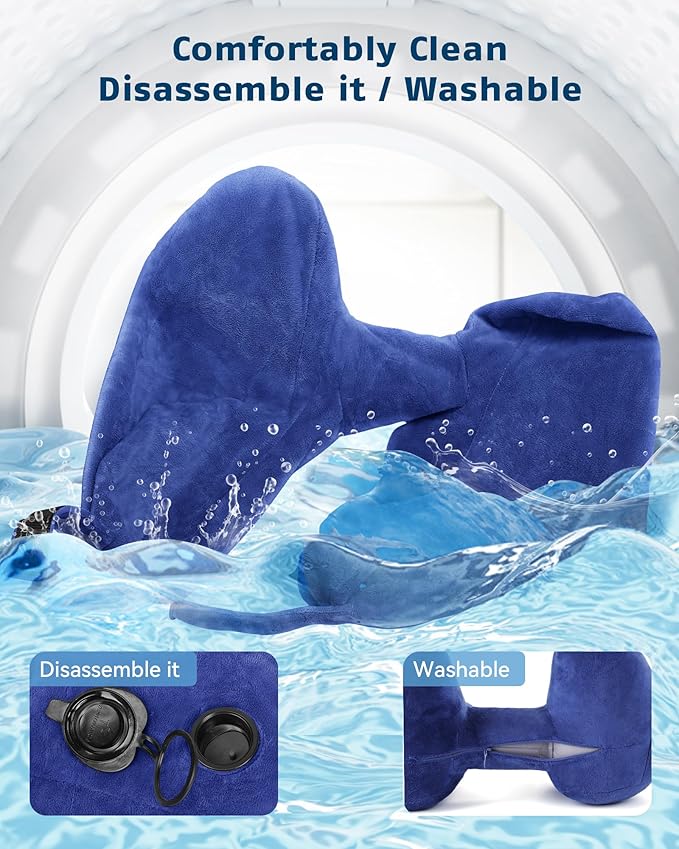 Travel Pillow Inflatable Neck Pillow Airplane Pillow with Velvet Cover Inflatable Pillow for Car/Train/Plane (Blue, M)