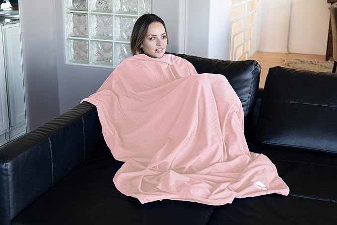 BlueHills Ultra Compact Travel Blanket 2 Pack Large Soft Cozy Portable Blanket Sheet with Carry Case and for Flight Airplane Car Layover Camping Hotel C206-2PK-Pink