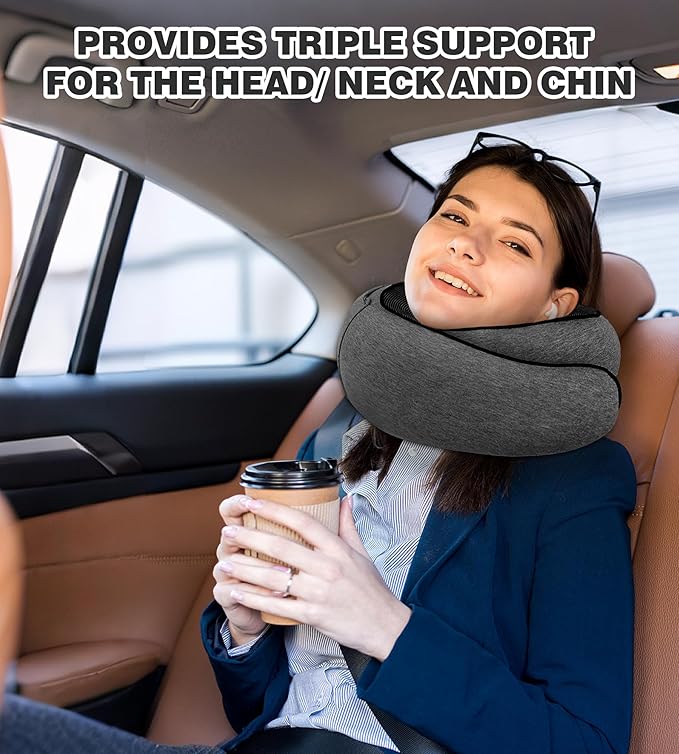 Hidden hat Airplane Travel Neck Pillow, Memory Foam Long-Distance Travel Neck Pillow, Suitable for use on Planes, in Cars and When Sleeping in The Office, Protecting Your Neck.