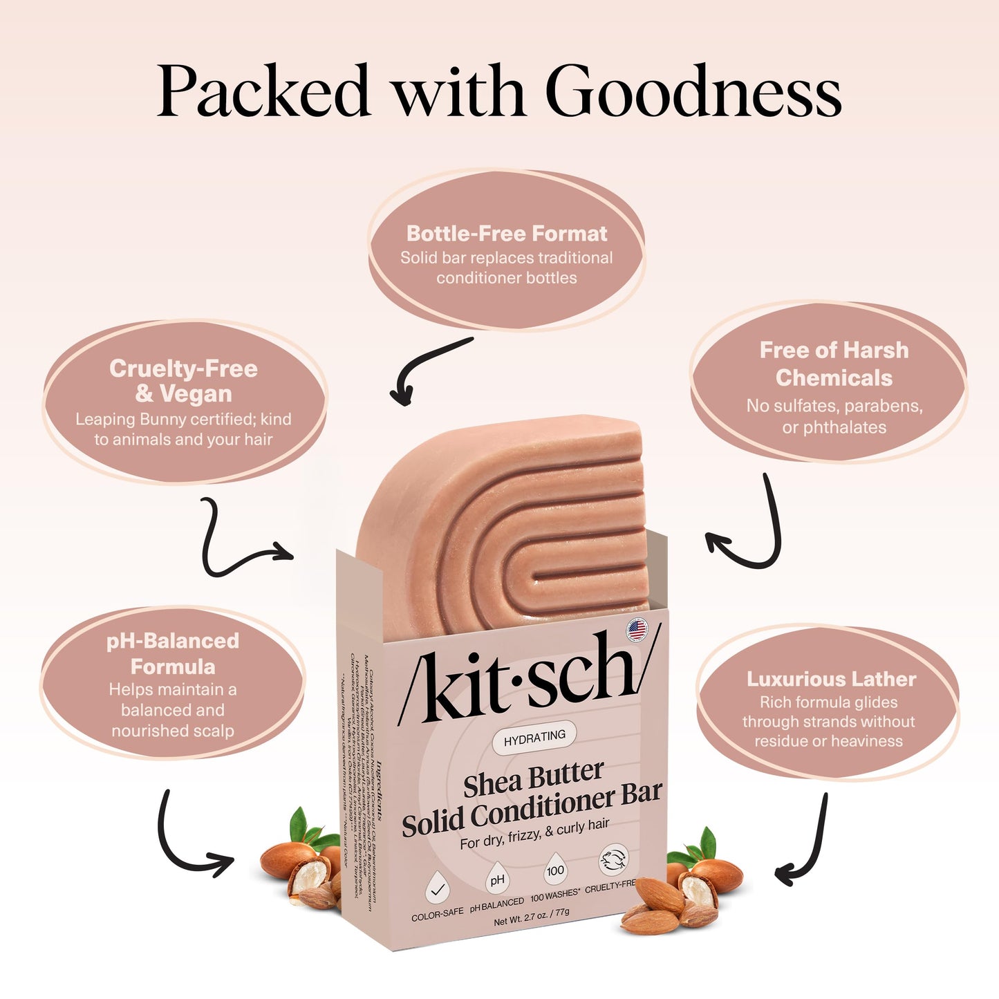 Kitsch Shea Butter Conditioner Bar – Shea Moisture Conditioner for Soft, Hydrated Hair – Solid Hair Conditioner for Hair Care – Paraben, Sulfate & Silicone-Free, Vegan, Made in USA - 2.7 oz