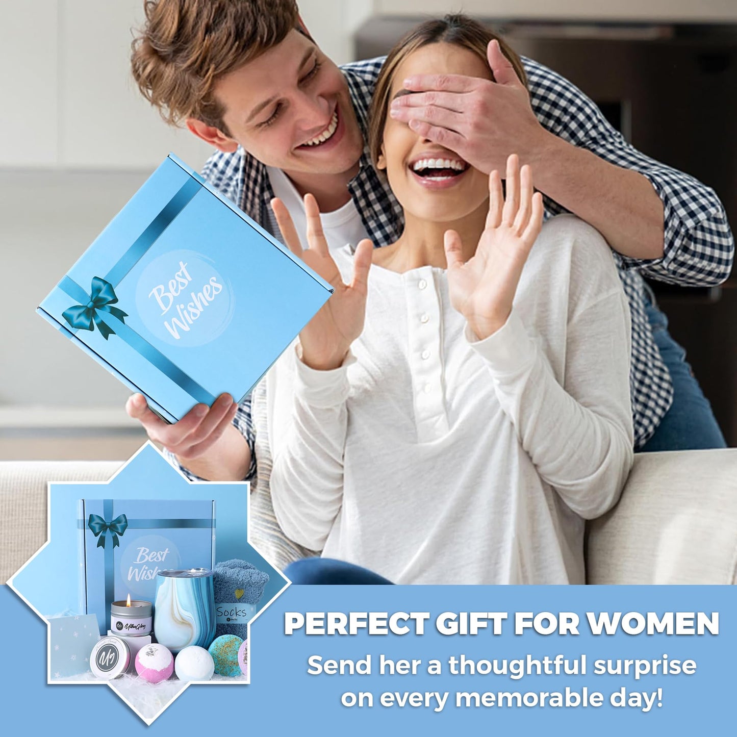 Birthday Gifts for Women – Relaxing Spa Care Package with Wine Tumbler, Bath Bombs, Candle & Socks – Self Care Gift Box for Her