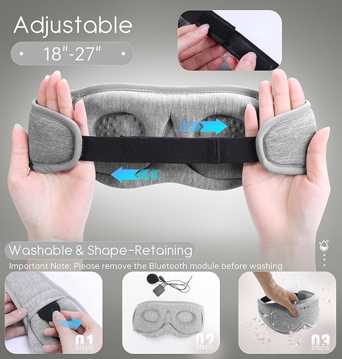 Sleep Mask with Headphones Bluetooth 5.4, TOPOINT 3D Eye Mask Blackout with Soft Bamboo Cotton for Side Sleepers Women Men, Sleep Headphones Earphones HD Speaker Microphone for Travel Meditation Gift