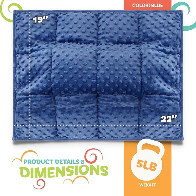 5lb Weighted Blanket for Kids (Blue), Plush Minky Weighted Lap Pad with Travel Bag for Ages 4-10