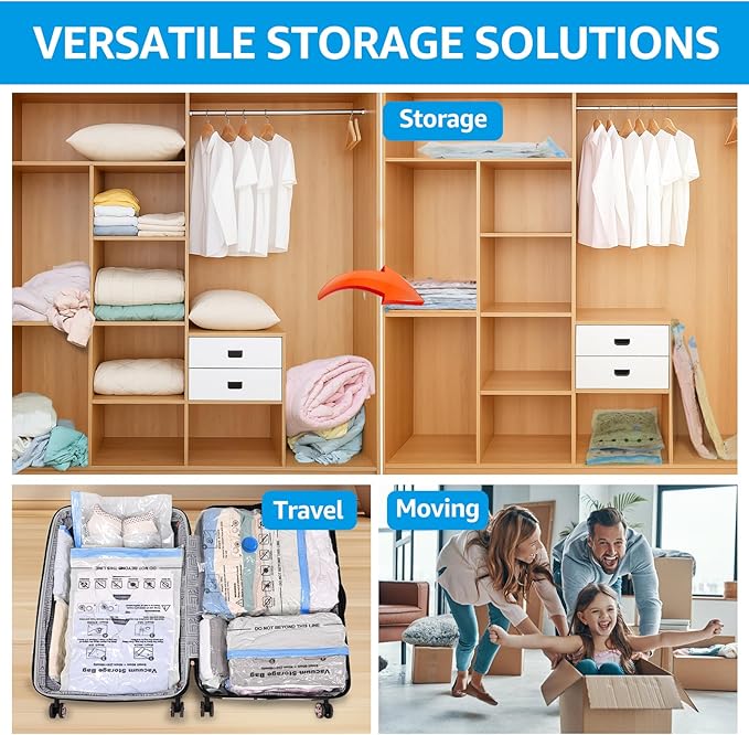 BoxLegend Vacuum Storage Bags with Large Hand Pump 15 Combo (1X-Jumbo, 2 Jumbo, 5 Large, 5 Medium, 2 Small) Thickened Vacuum Seal Bags for Clothing Pillow Comforters Bedding,1 Large Pump