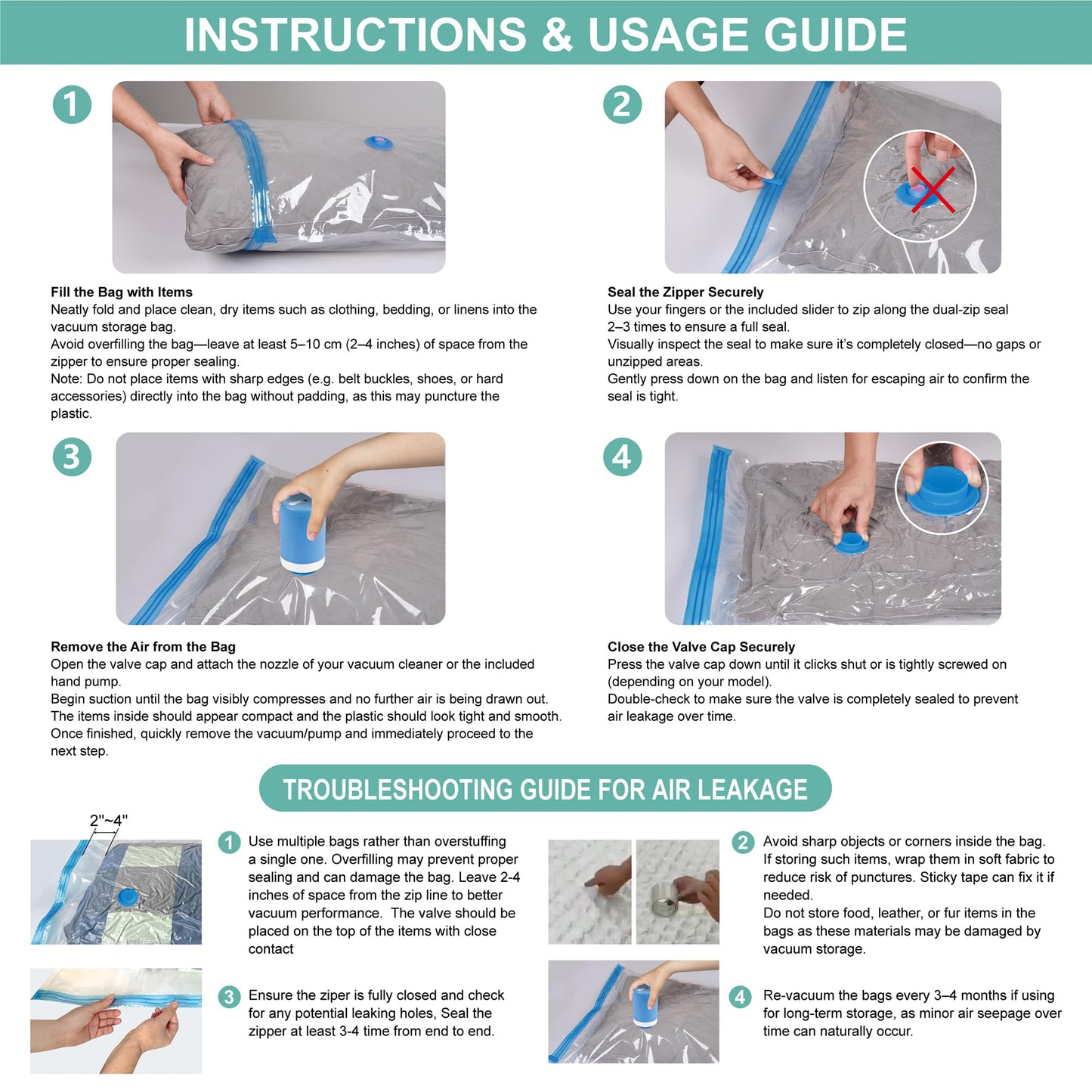 Cozy Essential Travel Vacuum Clothes Bags with Portable Electric Pump for Luggage, Suitcase, Vacuum Seal Compression Space Saver Bags for Clothing, 8 Pack