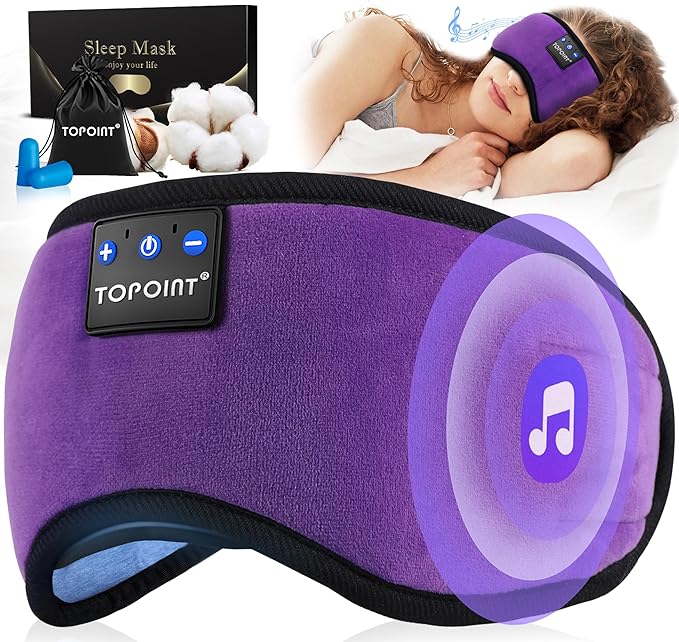 TOPOINT Sleep Mask with Headphones Bluetooth 5.4 Wireless, Sleep Headphone with Microphone Built-in HD Speakers Music, Eye Mask for Sleeping Men Women Travel Meditation Girl Cool Gadgets