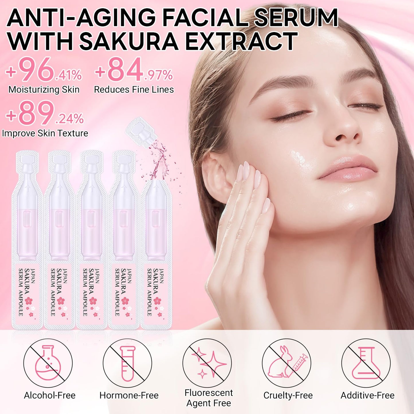 Japan Sakura Serum Ampoule, Intensive Hydration & Soothing Skin, Cherry Blossom Essence Ampoules for Face, Sakura Extract + Vitamin C, Smooth Fine Lines, Moisturizing Skin Care, 2 Boxes of 20 Ampoules