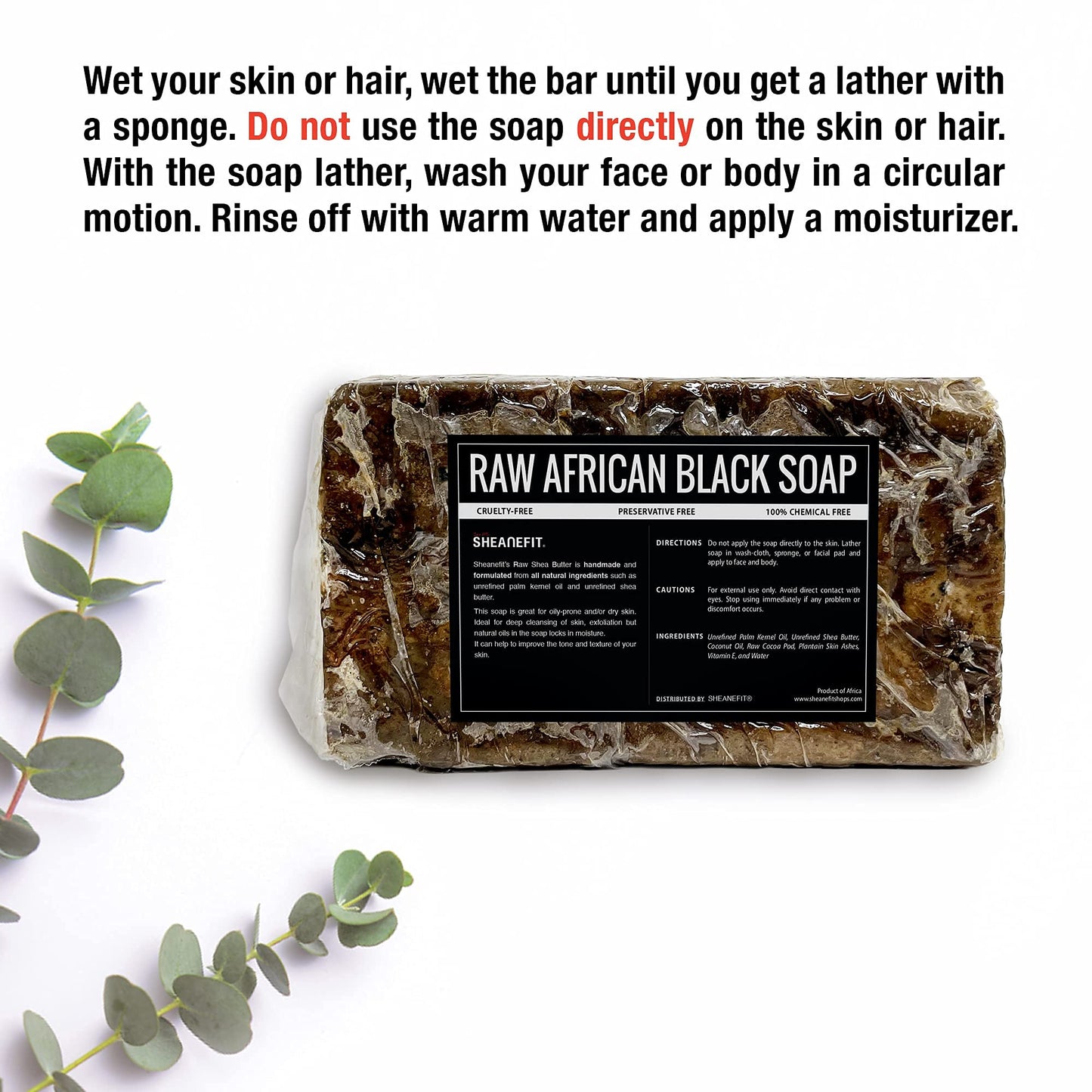 Sheanefit Raw African Black Soap Bar - For All Skin Types - Face, Body, Hair Soap Bulk Bars (15 Ounce (Pack of 1)