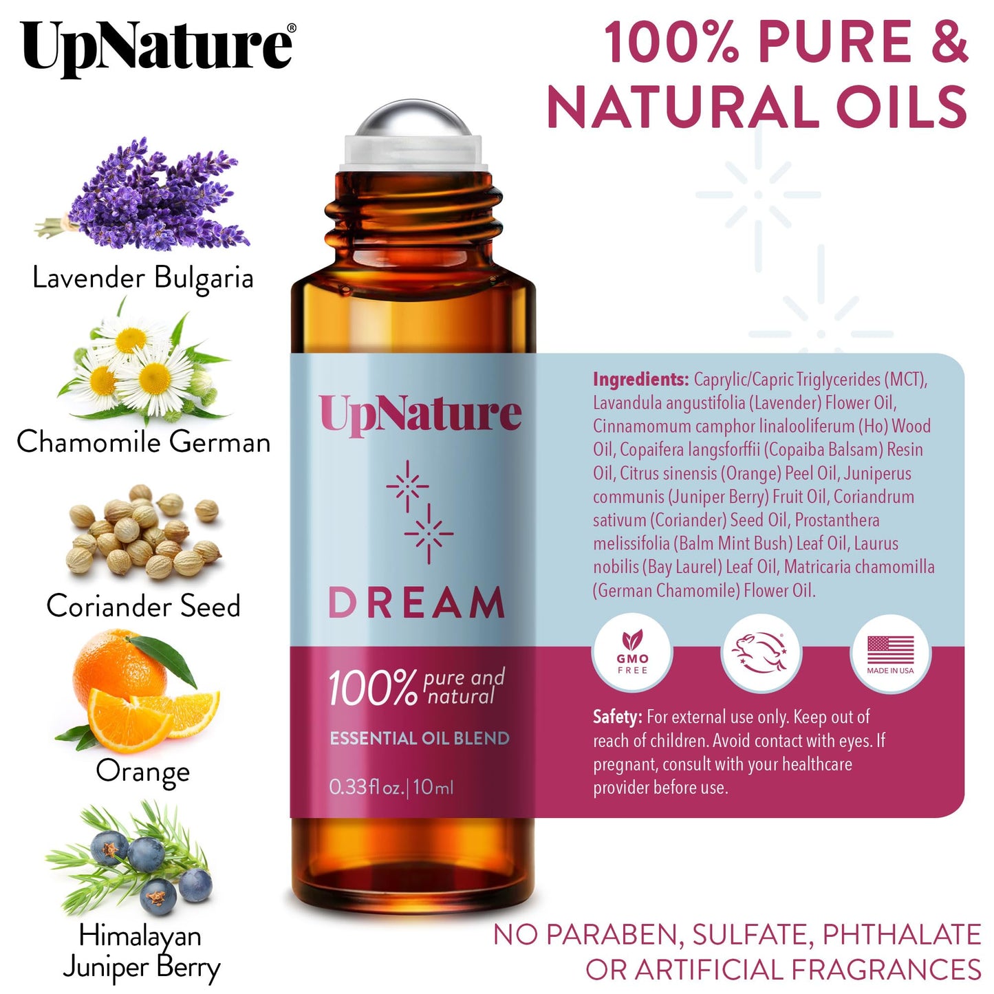 UpNature Dream Sleep Essential Oil Roll On – Natural Sleeping Blend with Lavender, Chamomile Aromatherapy Oils