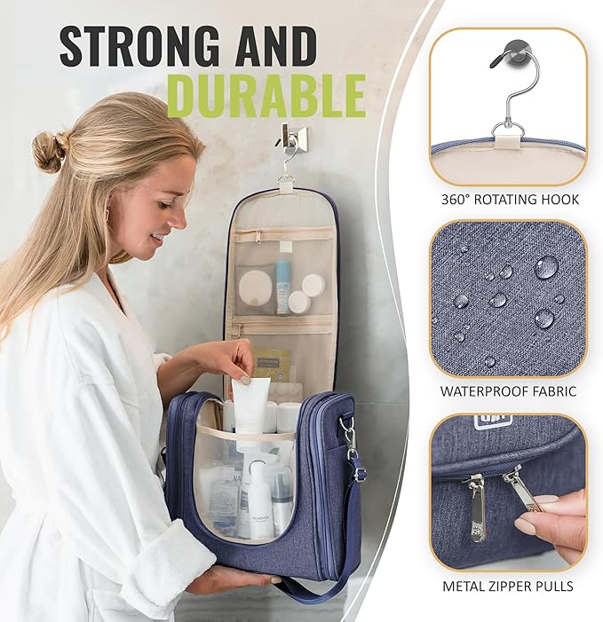 BOACAY Extra Large Hanging Travel Toiletry Bag for Women and Men, Makeup Bag, Bathroom & Shower Organizer Kit for Accessories, Cosmetics, Essentials