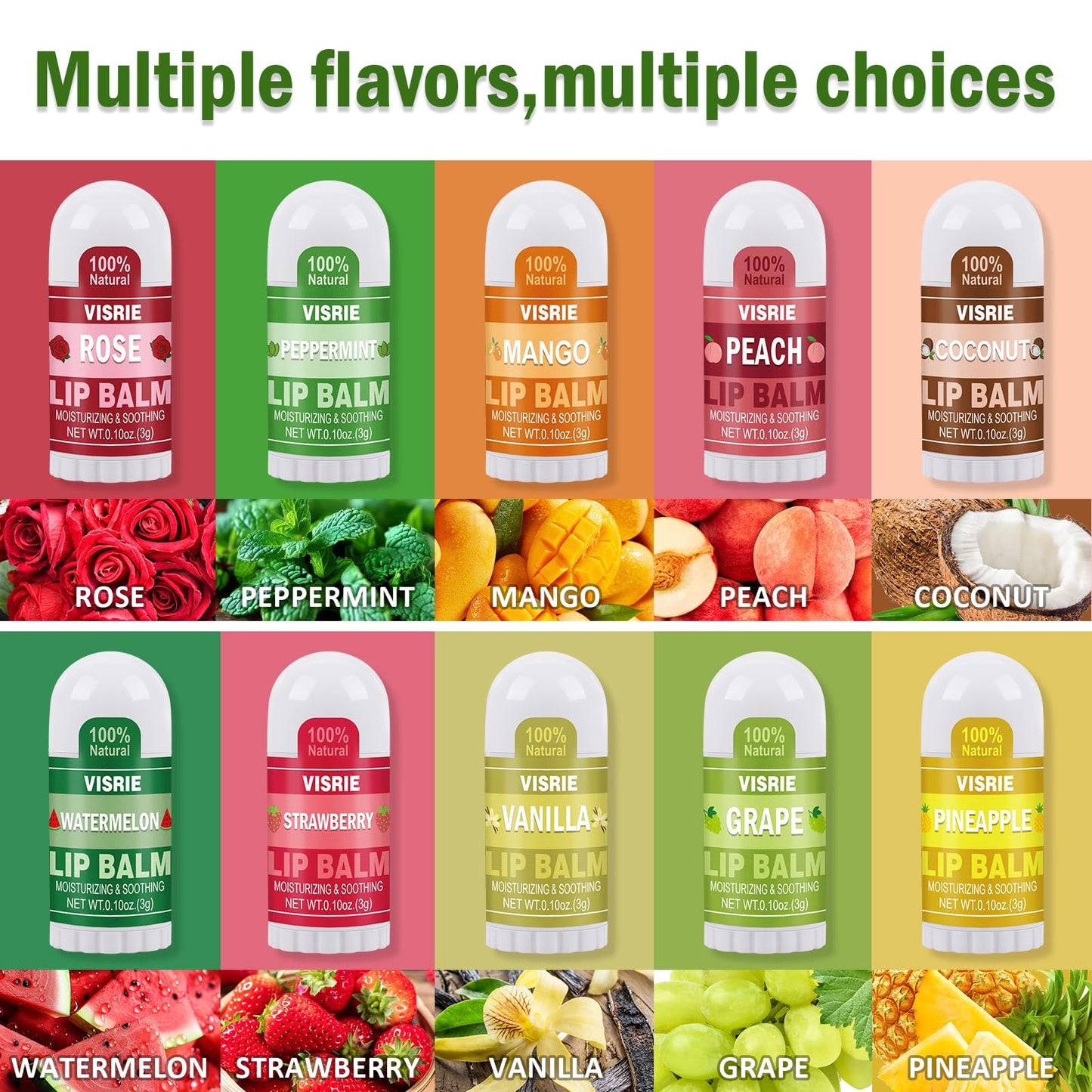 VISRIE Mini Lip Balm 40 Pack, Natural Lip Balms Bulk with Vitamin E and Coconut Oil, Moisturizing Lip Balm for Dry Cracked lips - 10 Flavors