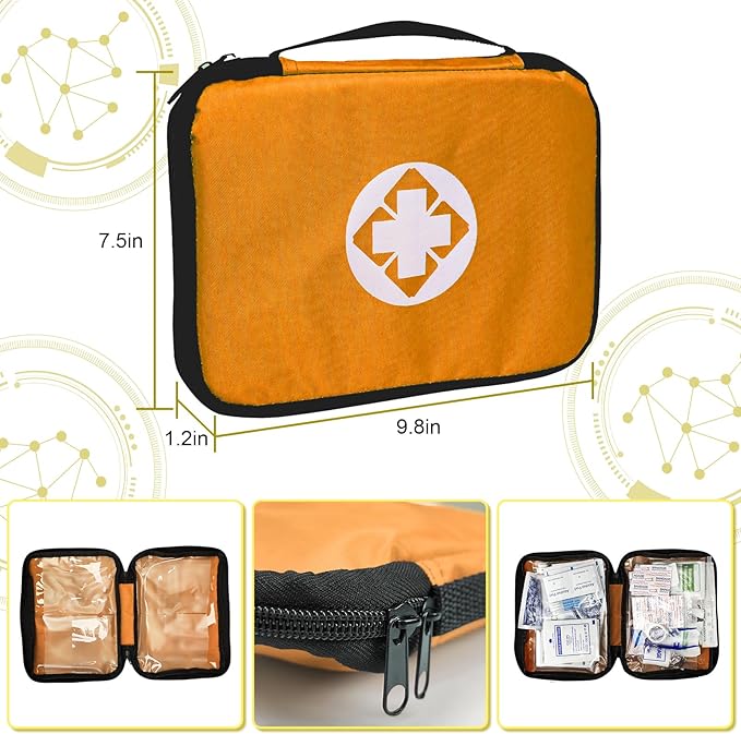 300Piece Portable First Aid Kit Refill Supplies for Car Mini Caming Emergency First Aid Kits Hiking Survival Essential for Outdoor Adventure Emergency Case, Orange 1st Aid