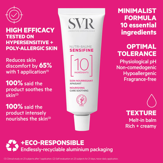 SVR Sensifine Nutri Balm Nourishing Rich Face Cream With Shea Butter & Squalene For Sensitive, Very Dry Skin. 24hr Soothing, Fragrance-free Moisturizer, 1.3 Fl.oz.