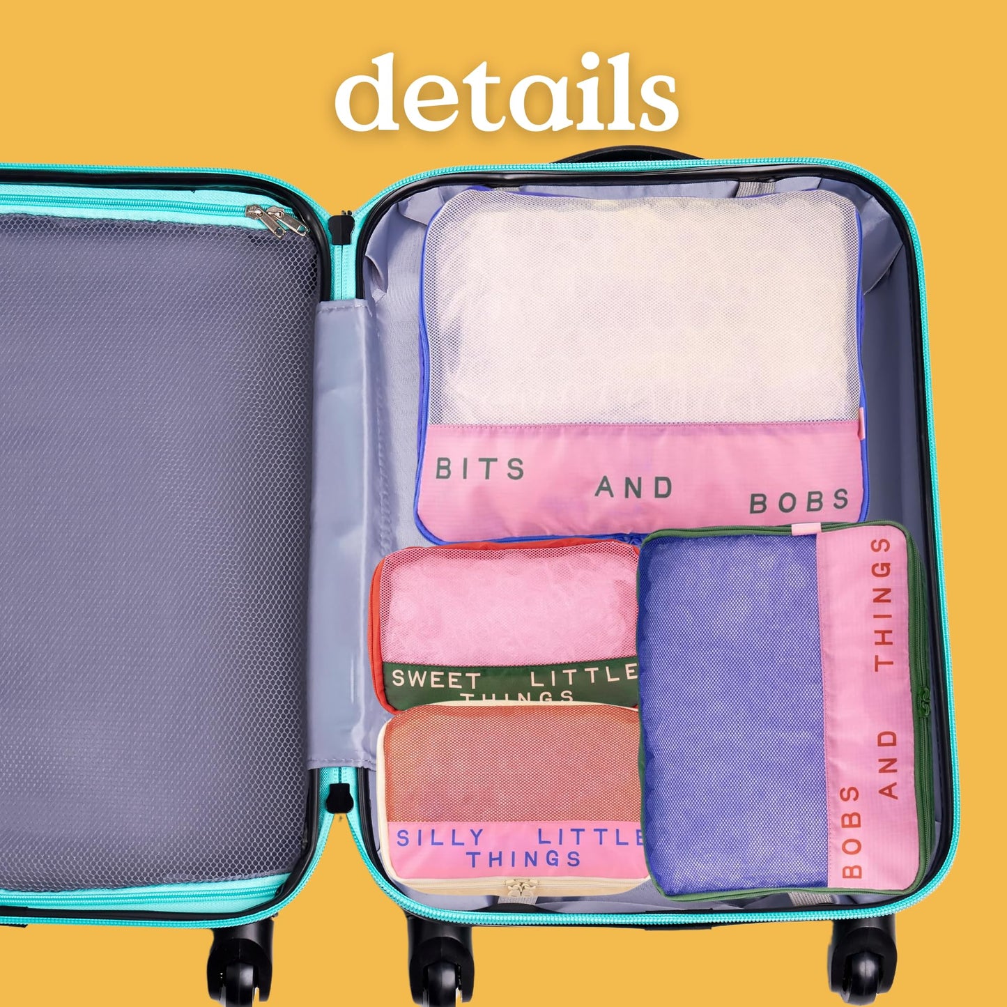 ban.do Getaway Polyester and Mesh Packing Cube Set, Includes 4 Foldable Luggage Organizers in Various Sizes, Bits and Bobs