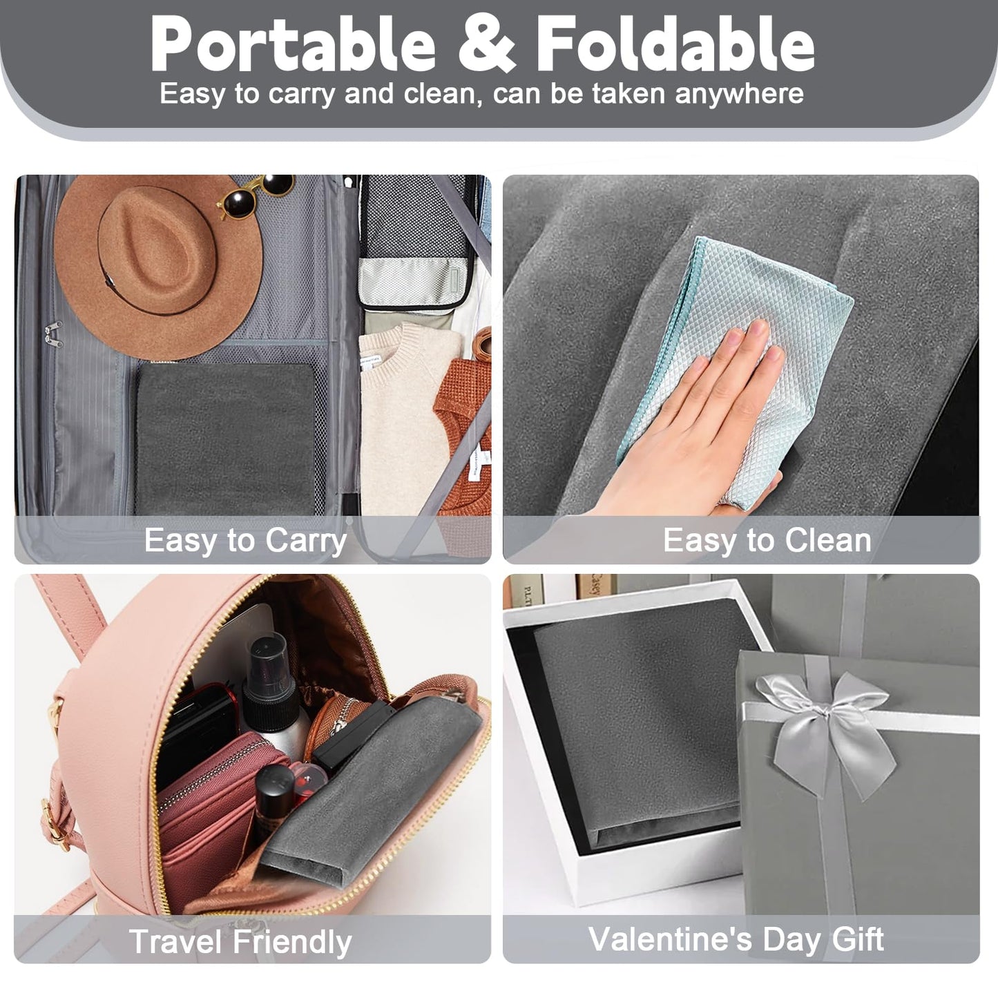 Portable Wedge Pillow Inflatable Cushion - Body Positioners Lightweight Wedge Pillow for Sleeping, Leg Elevation, Use in Bed, Travel, Camping, Fast Inflating Deflation (Grey)