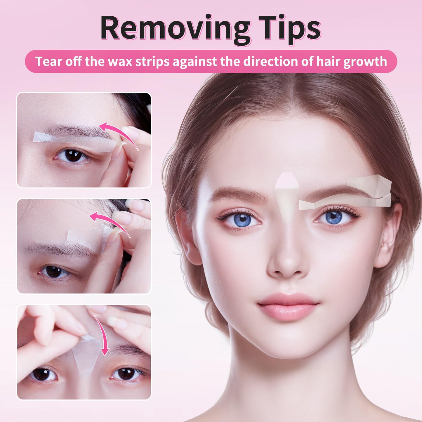 Beauty7 Wax Strips Kit for Sensitive Skin, Facial Hair Removal for Eyebrow, Lip, 24 Strips & 4 Calming Oil Wipes, At Home Waxing for Women