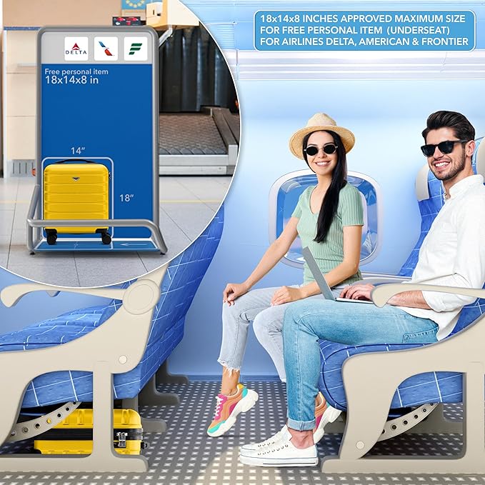 Carry On Suitcase Hardside Built In TSA Lock & USB Port Silent Double Spinner Wheels Maximum Underseat Carry-On Bag For American & United Approved Airlines( 18x14x8" ,Yellow )