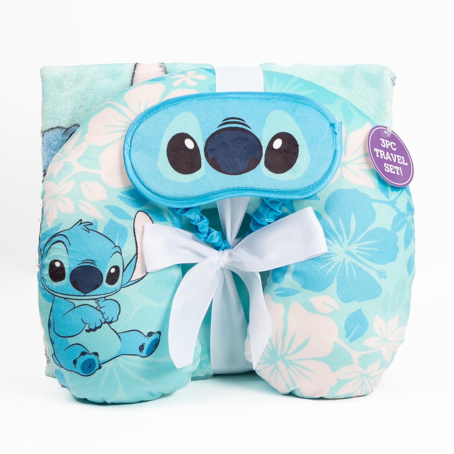 Jay Franco Disney Lilo & Stitch Kids Travel Set - 3 Piece Set Includes 40 x 50 Throw Blanket, Eye Mask, and Neck Pillow - Super Soft & Cozy Travel Accessories