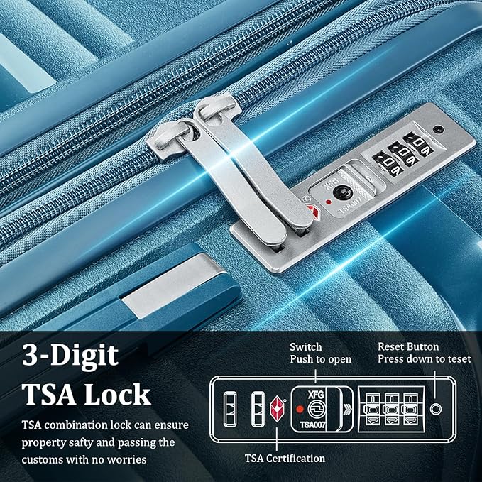 4-Piece Expandable Hardshell Luggage Set with TSA Lock (14/20/24/28) - Lightweight PP Suitcases, 360° Silent Spinner Wheels and Durable 100LB Handle for Air Travel (Peacock Blue)