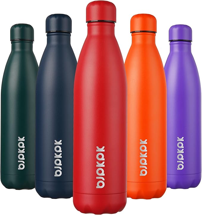 BJPKPK 25oz Insulated Stainless Steel Water Bottles Travel Sports Water Bottles for Travel, Red Cap