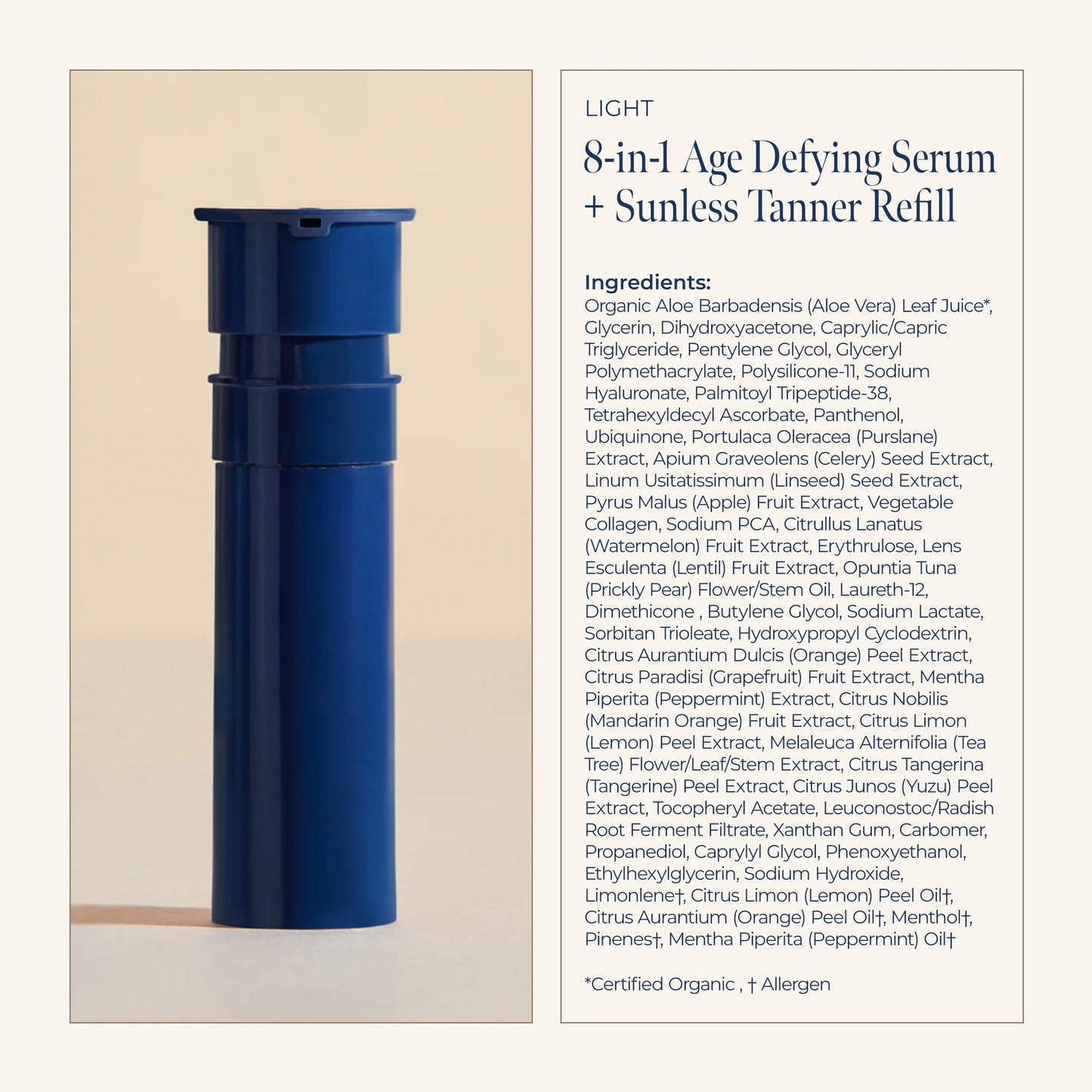 Mimosa Lane 8-in-1 Age Defying Serum REFILL, Hydrating Gradual Self-Tanning for Face, with Anti-Aging Hyaluronic Acid and Vitamin B, C, E, Sunless Tanner, Fragrance-Free, Vegan, 1 oz, Light