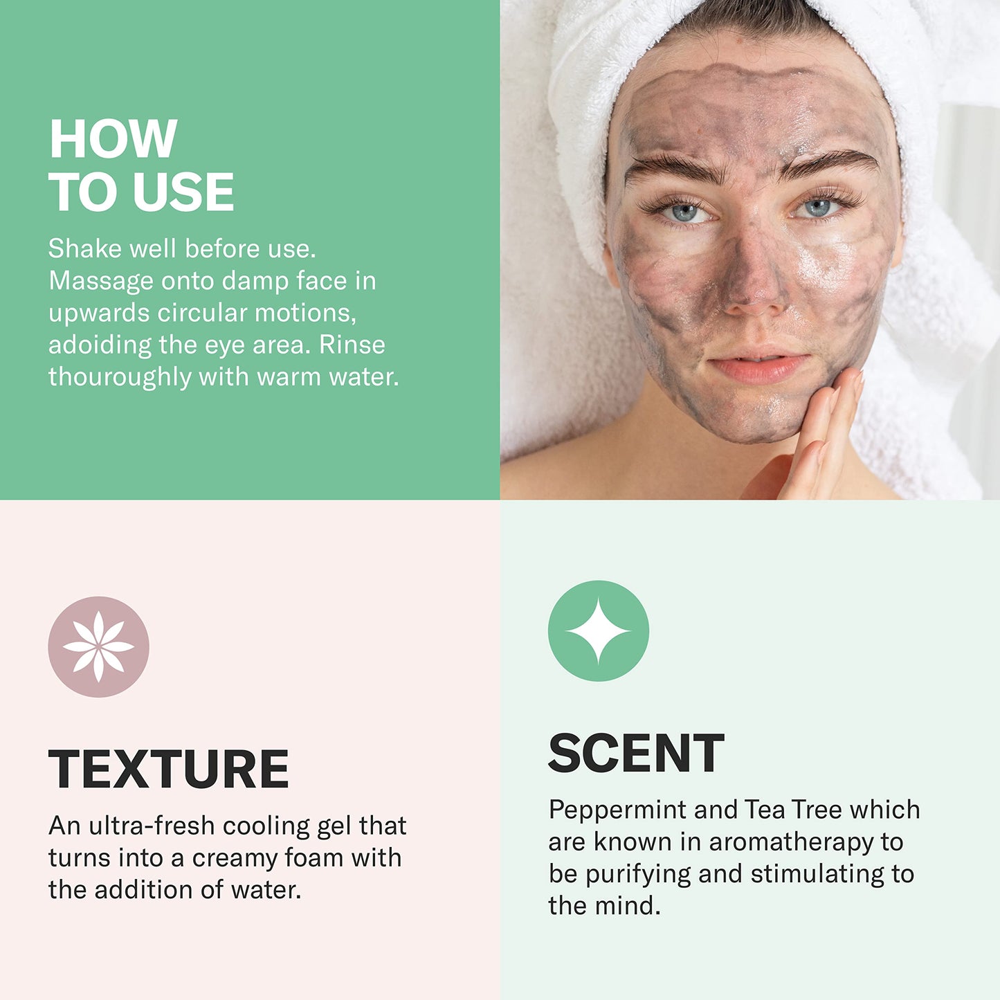 Odacité Facial Cleanser with Foam - Black Mint Activated Charcoal & Rhassoul Clay Glow Recipe - Facial Moisturizer with Deep Cleanse for Gentle Face Wash to Remove Dirt & Oil, 3.38 fl. oz.