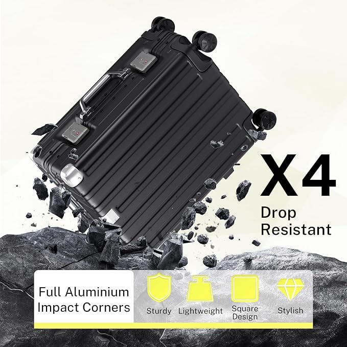 Krute Carry On Luggage 20 inch Aluminum Frame Suitcase with Spinner Wheels No Zipper Hardshell PC+ABS Luggages TSA Lock Zipperless Suitcases