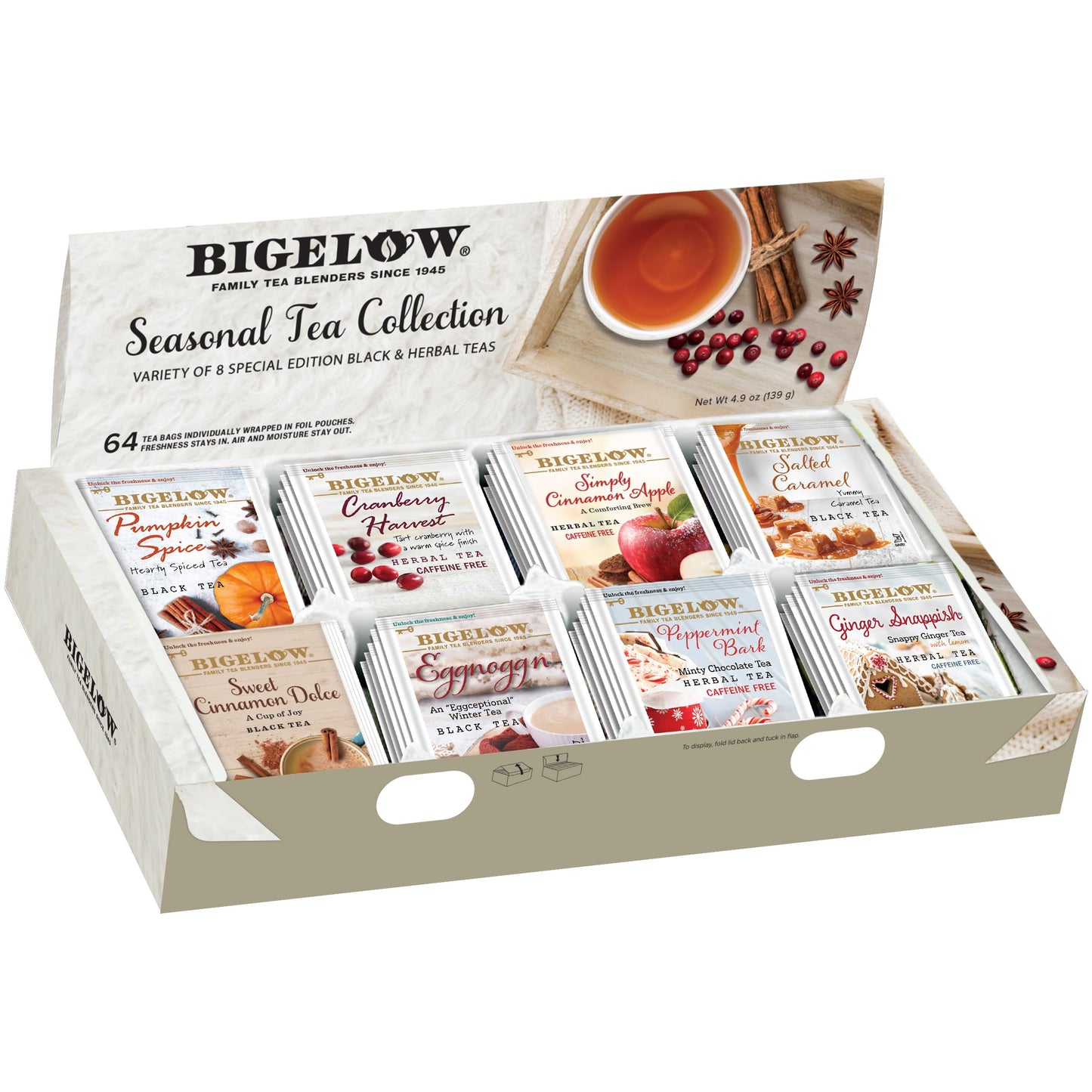 Bigelow Tea Seasonal Tea Collection, Caffeine Tea Variety Pack Gift Sampler, Holiday Tea Gift Set, 64 Count Box (Pack of 1), 64 Tea Bags Total (Packaging May Vary)