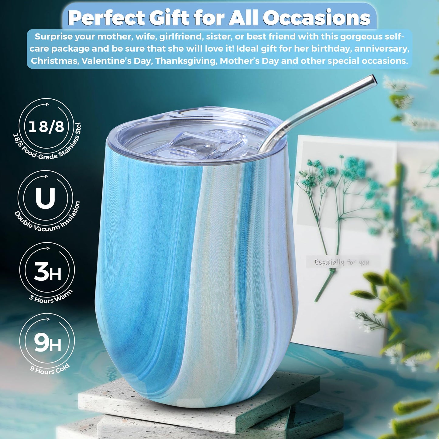 Birthday Gifts for Women – Relaxing Spa Care Package with Wine Tumbler, Bath Bombs, Candle & Socks – Self Care Gift Box for Her