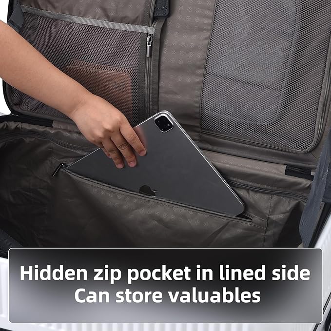 29 Inch Aluminum Checked Luggage with Side Opening Zipper, 40 * 37 * 77cm, 113L, Lightweight Hardshell ABS+PC Suitcase with TSA Lock, 360° Universal Wheels, White