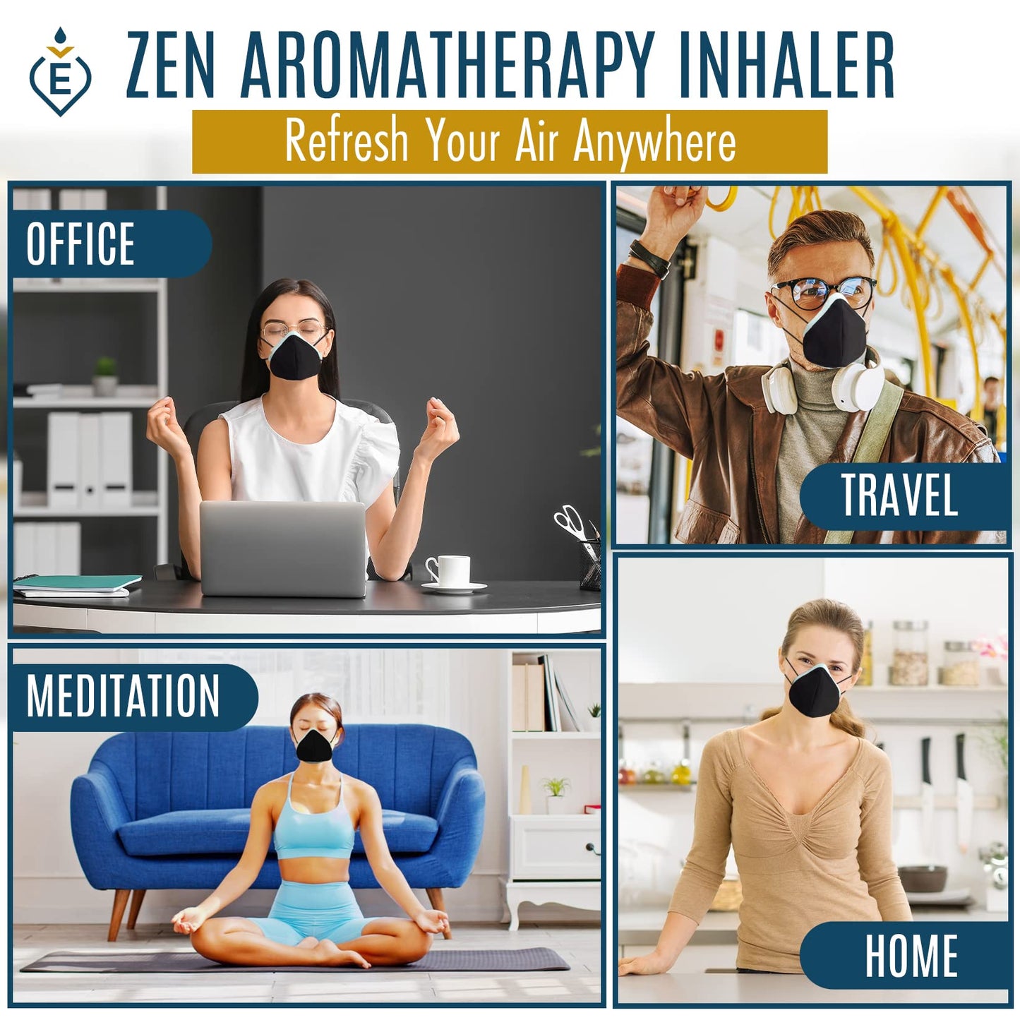 EsScents Aromatherapy Inhaler Scented Mask - Essential Oils Personal Diffuser - Discrete Essential Oil Inhaler Mask - On-The-Go Essential Oils Sniffer, Wearable Vapor Inhaler - Soft Silicone Face Mask